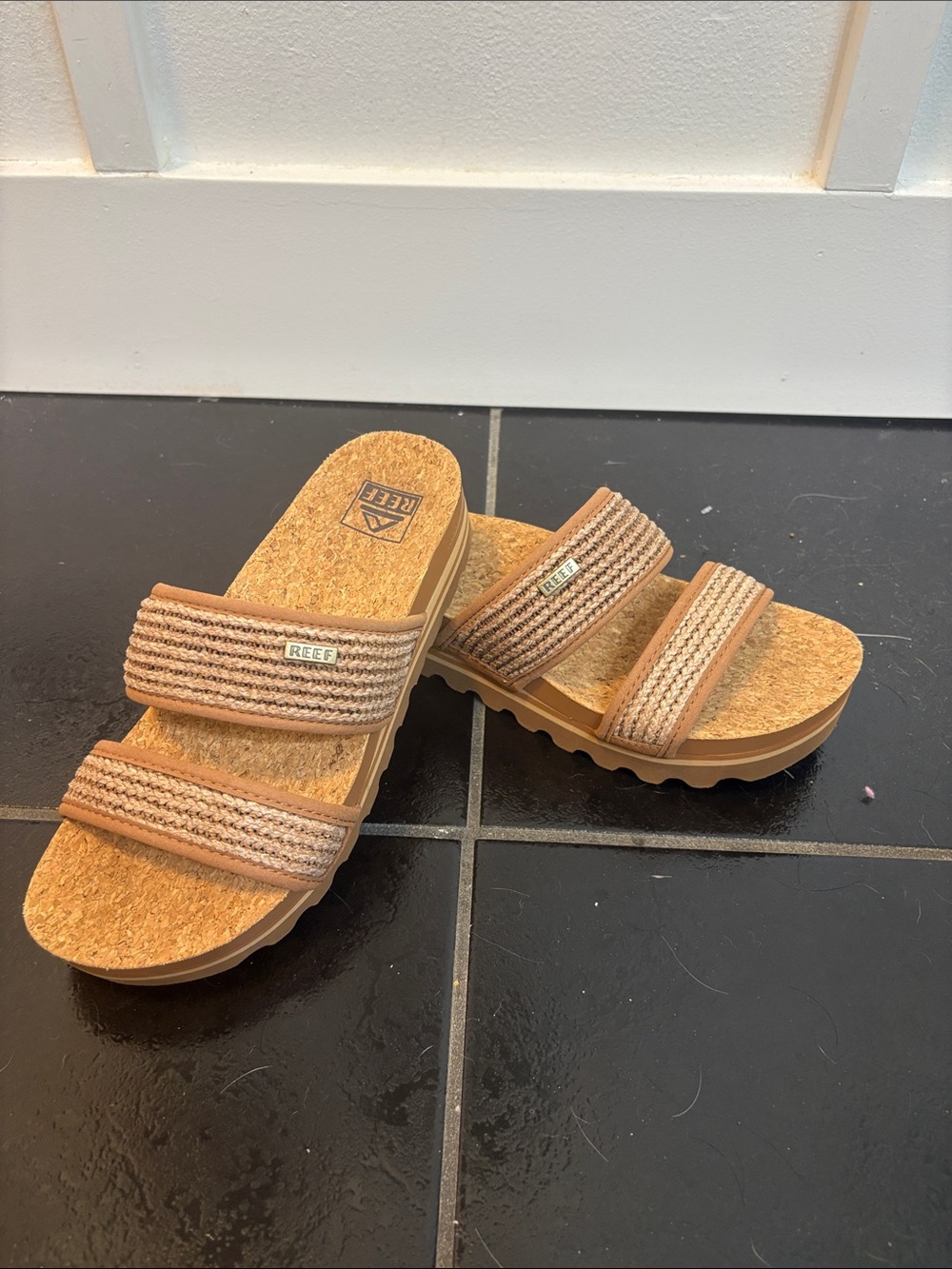 Reef Tan Double-Strap Cork Platform Slides